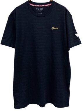 Guess Black Textured Tee with gold Script Logo
